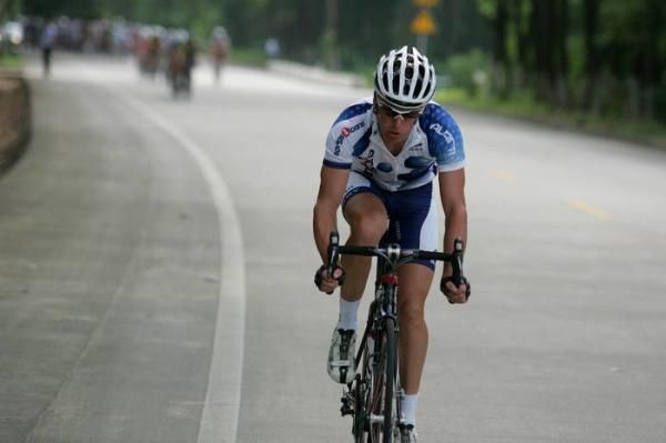 William Dickeson (Savings and Loans) makes an early attack as the first KOM aproaches.
