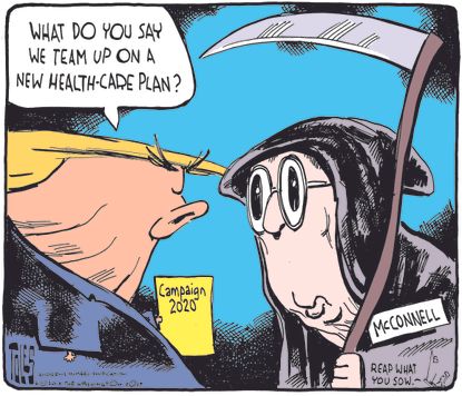 Political Cartoon Mitch McConnell Grim Reaper Trump Healthcare