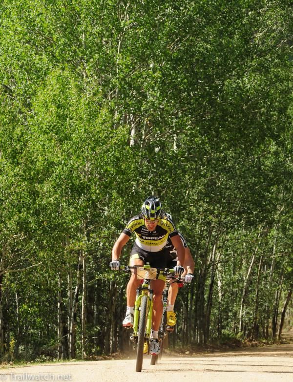 Alban Lakata (Topeak Ergon) leading on the Columbine descent