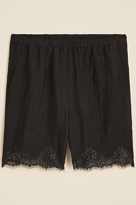 J.Crew, 5" Stratus Lace-Trim Short in Textured Satin