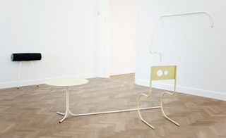 Each piece is a deconstructed recreation of an item of furniture, such as a chair or stool