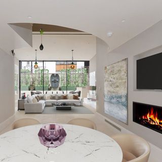 white living room with sofa set and fire place