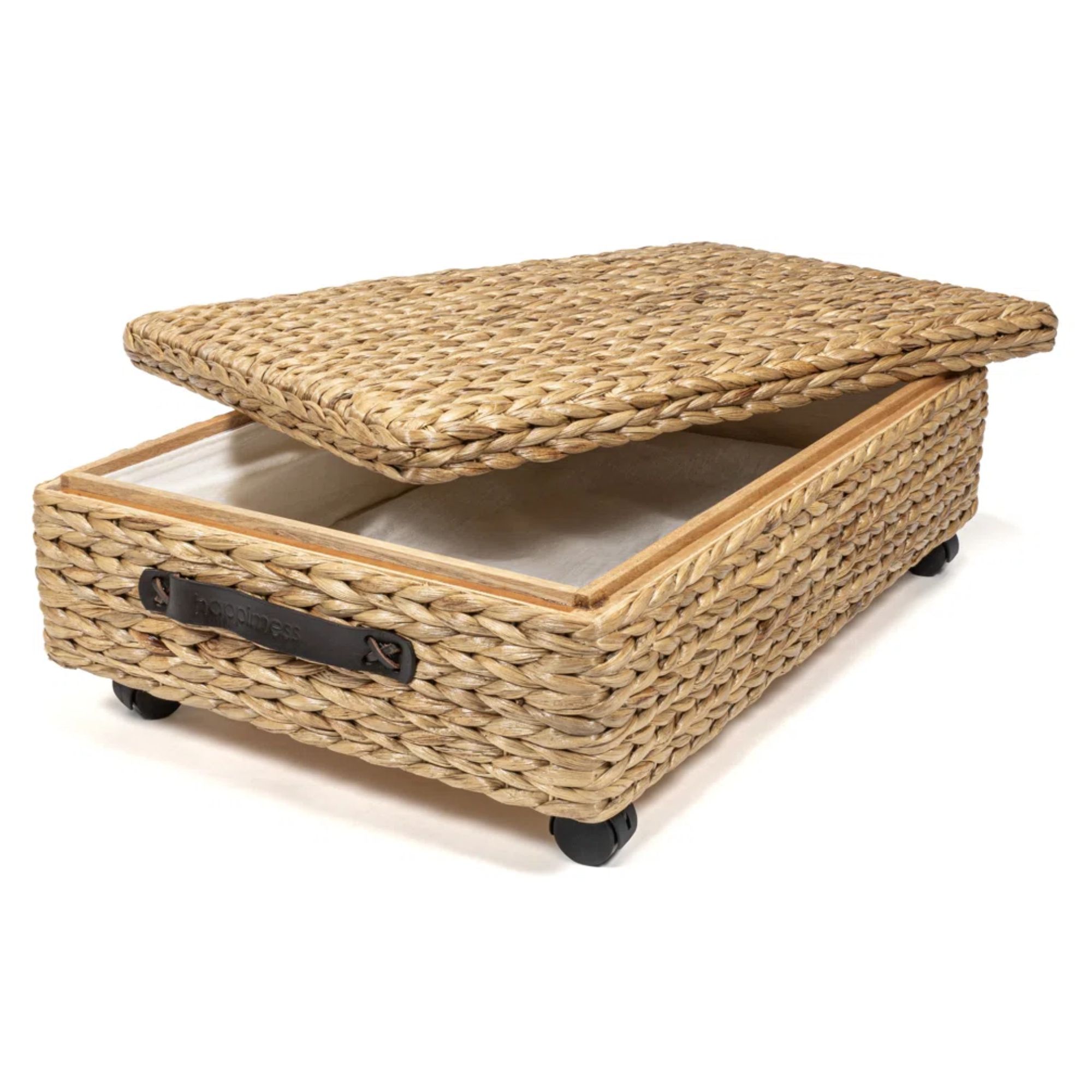 Chett 26.38" Minimalist Hand-Woven Hyacinth/Wood Underbed Storage Bin