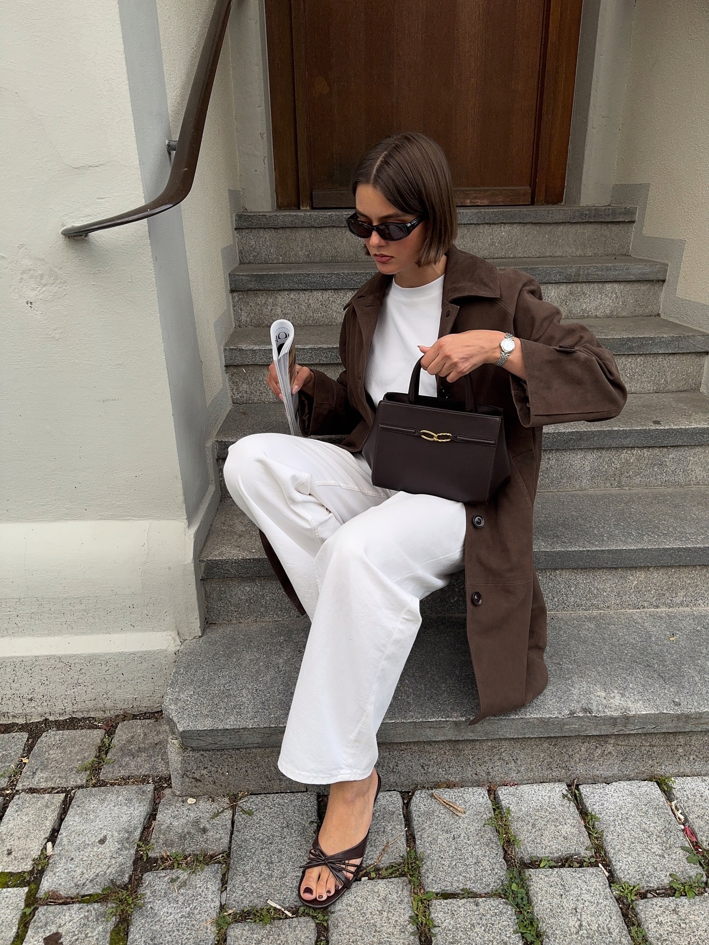 @maryljean wearing a white denim outfits spring 2026