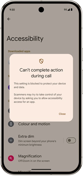An example of Google's warning alert for users attempting to share their phone screen with a potentially malicious user. Google will warn you against it, and the dangers doing so could pose.
