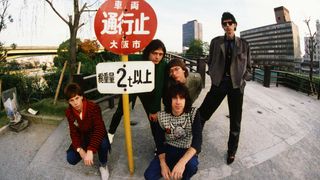 Group portrait of American new wave band The Cars at a hotel in Tokyo, Japan, September 1984. (From left) Elliot Easton, Benjamim Orr, Greg Hawkes, Ric Ocasek (front) David Robinson