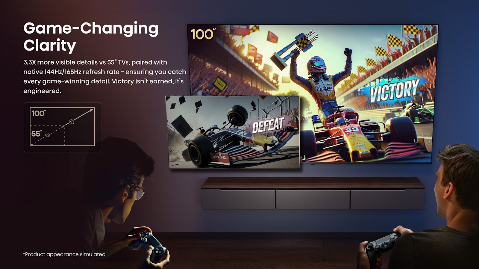 Promotional images for 100 -inch Hisense TVs