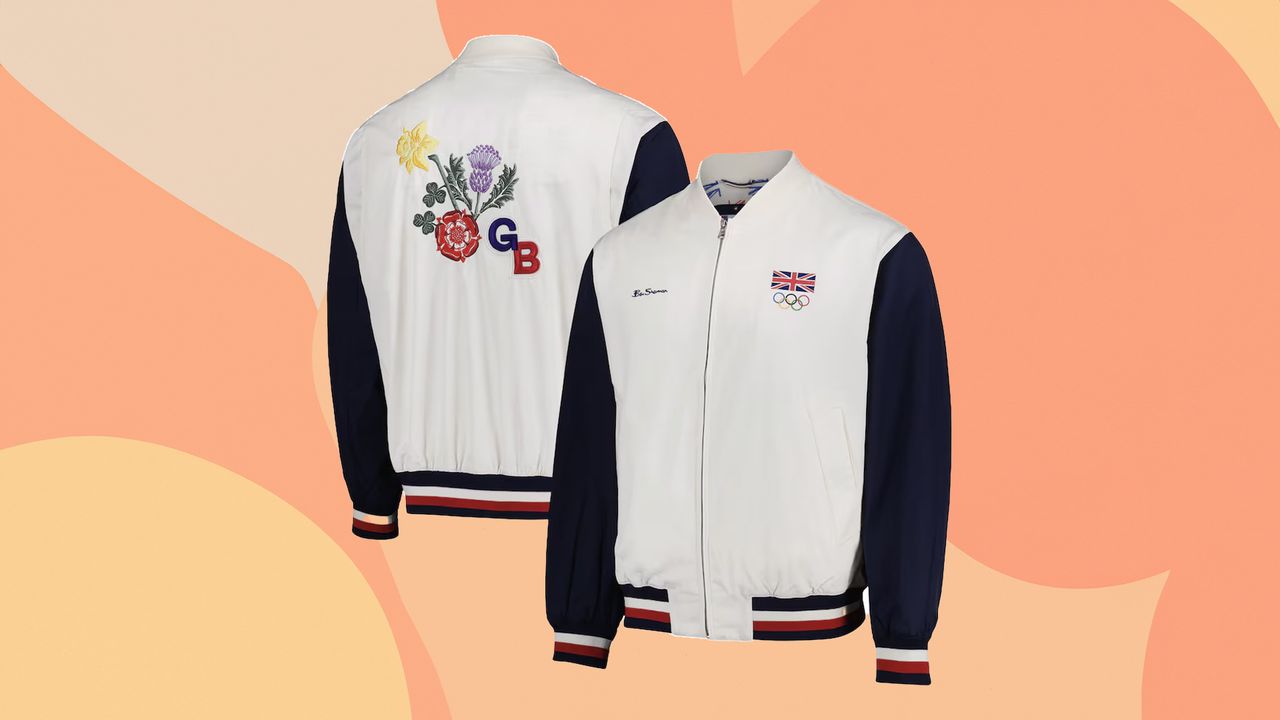 TEAM GB Ben Sherman Bomber Jacket against colourful background