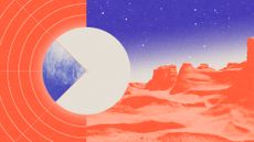 Illustration of a rocky object intended to represent (612533) 2002 XV, around Pluto, with rings representing an atmosphere