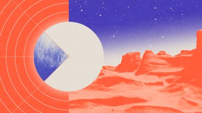Illustration of a rocky object intended to represent (612533) 2002 XV, around Pluto, with rings representing an atmosphere