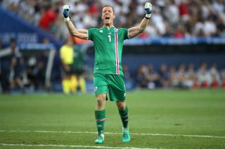 Hannes Thor Halldorsson played in Iceland's shock Euro 2016 win over England.