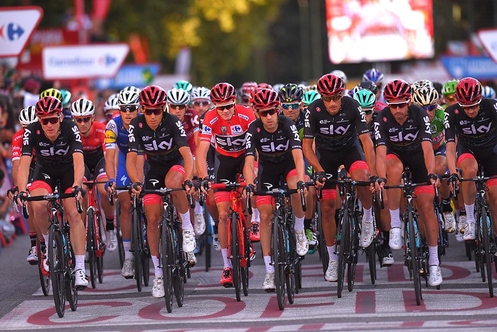 Team Sky escort Chris Froome to the finish of the 2017 Vuelta
