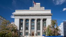 The headquarters and administration building of the Mormon Church in Salt Lake City, Utah.