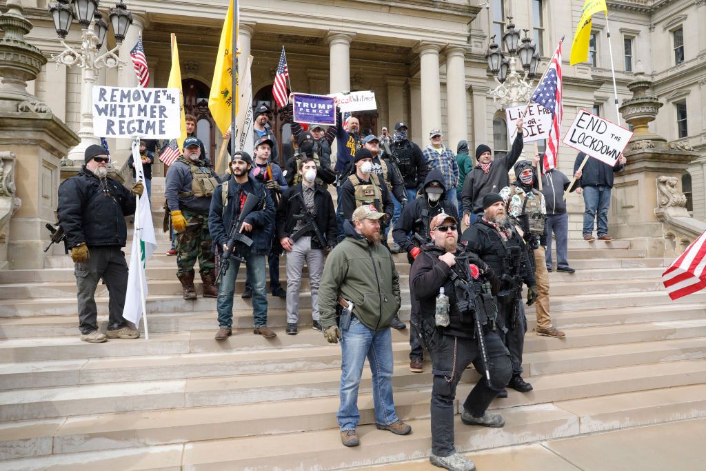 Protesters outside the Michigan State Capitol.