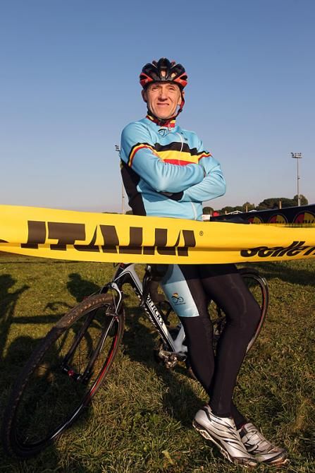 Belgium coach Rudy De Bie watches his riders pre-ride the World Cup course in Rome.