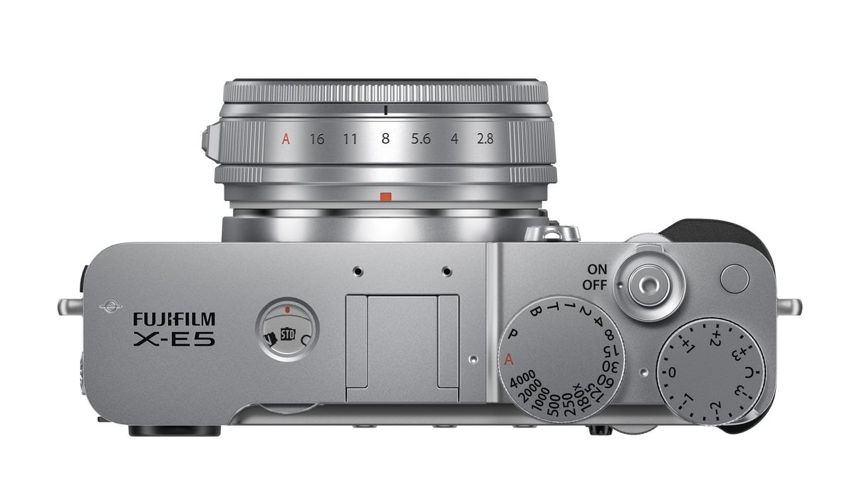 Fujifilm X-E5 camera on a white background