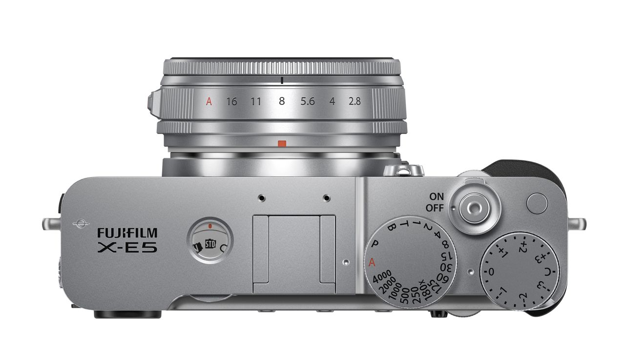 Fujifilm X-E5 camera on a white background