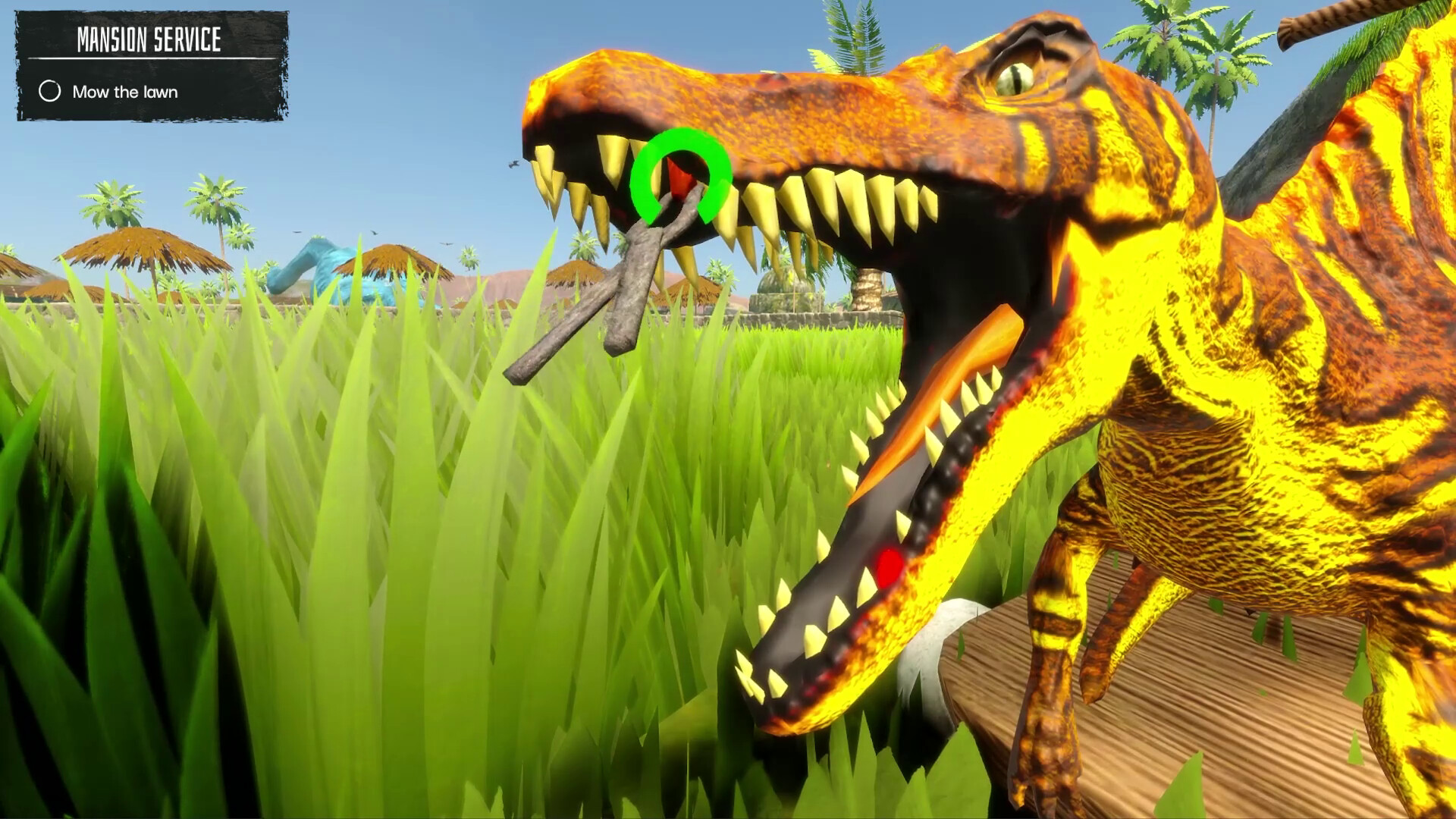 Removing damaged teeth from a dinosaur lawnmower in Primal Repairs.