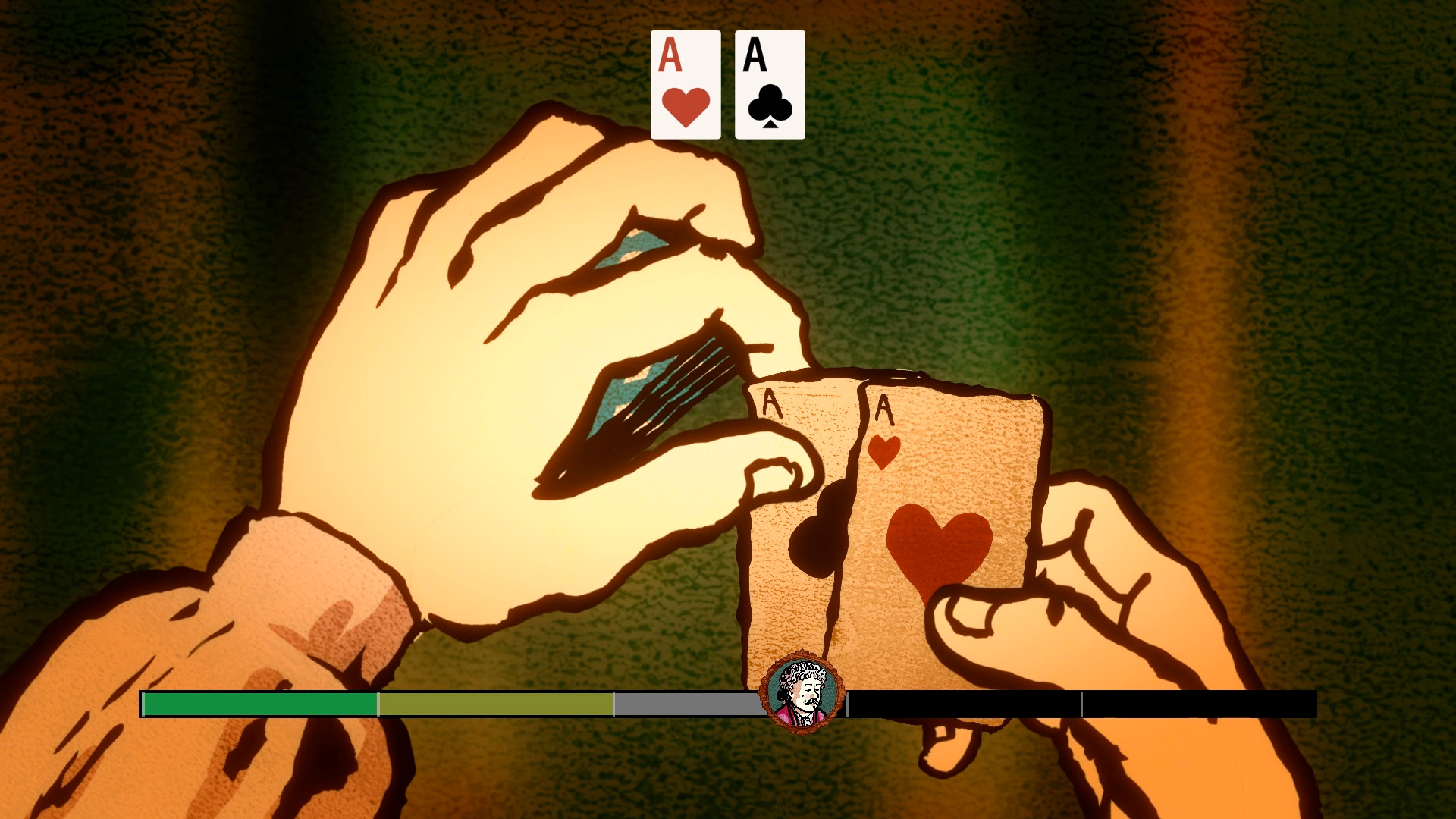 Một người chơi giữ một cặp Át trong Card Shark