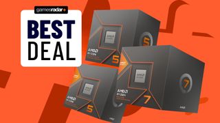 AMD Ryzen 8000G CPUs on a deep orange background with a "best deal" stamp in the top left corner