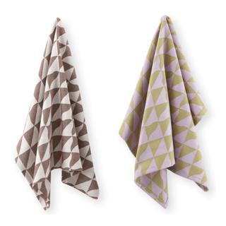 patterned purple and brown dish towels