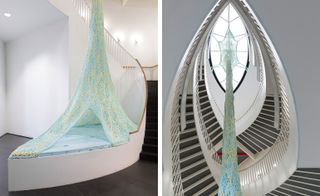 A new site specific comission by artist Ernesto Neto has been installed within the central void of Kleihues's original staircase