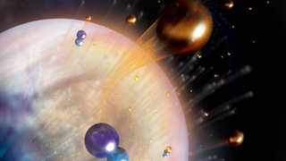 An illustration shows water being lost to space as atomic hydrogen