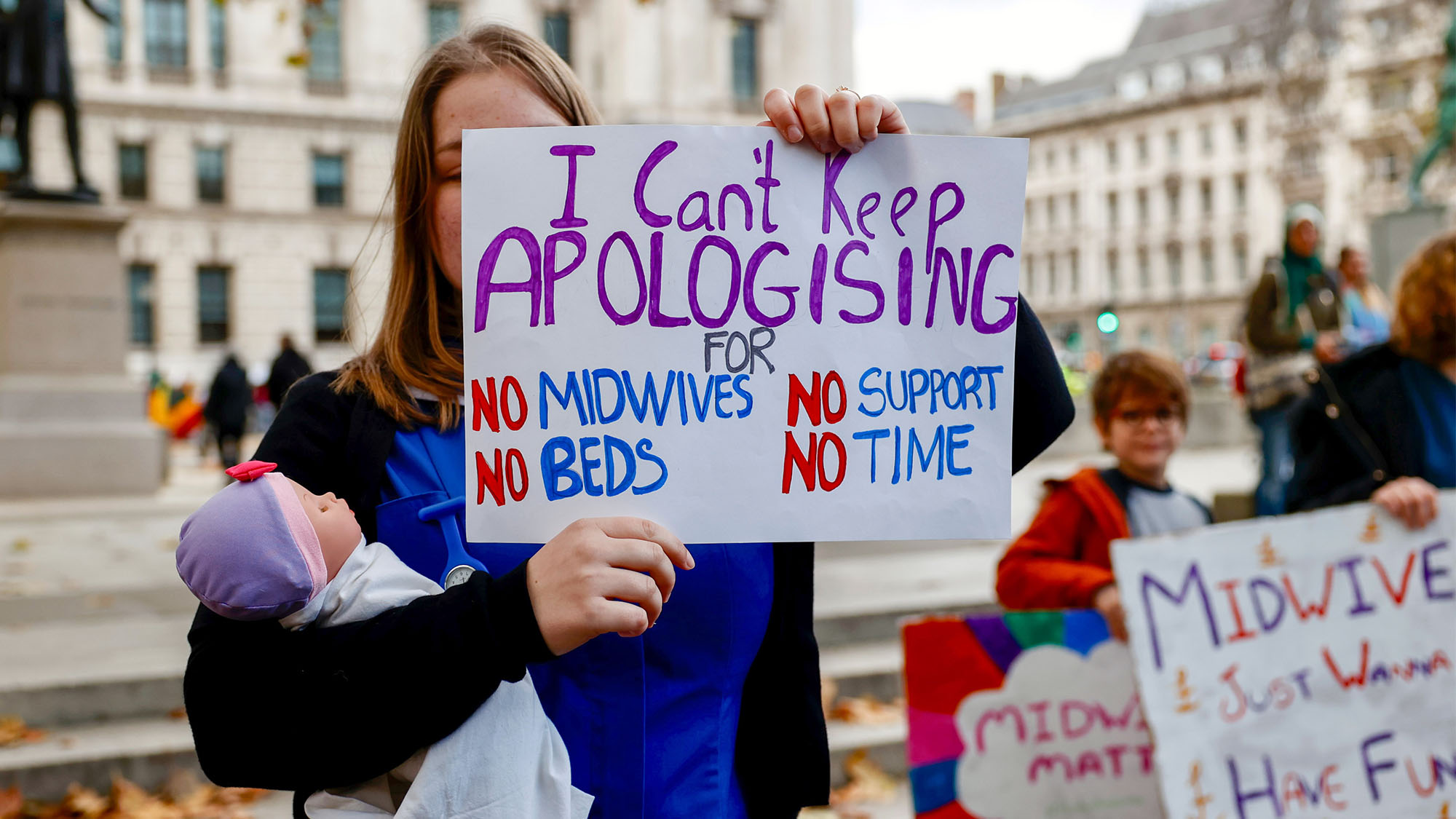 Midwives protesting against the condition of maternity care in NHS hospitals