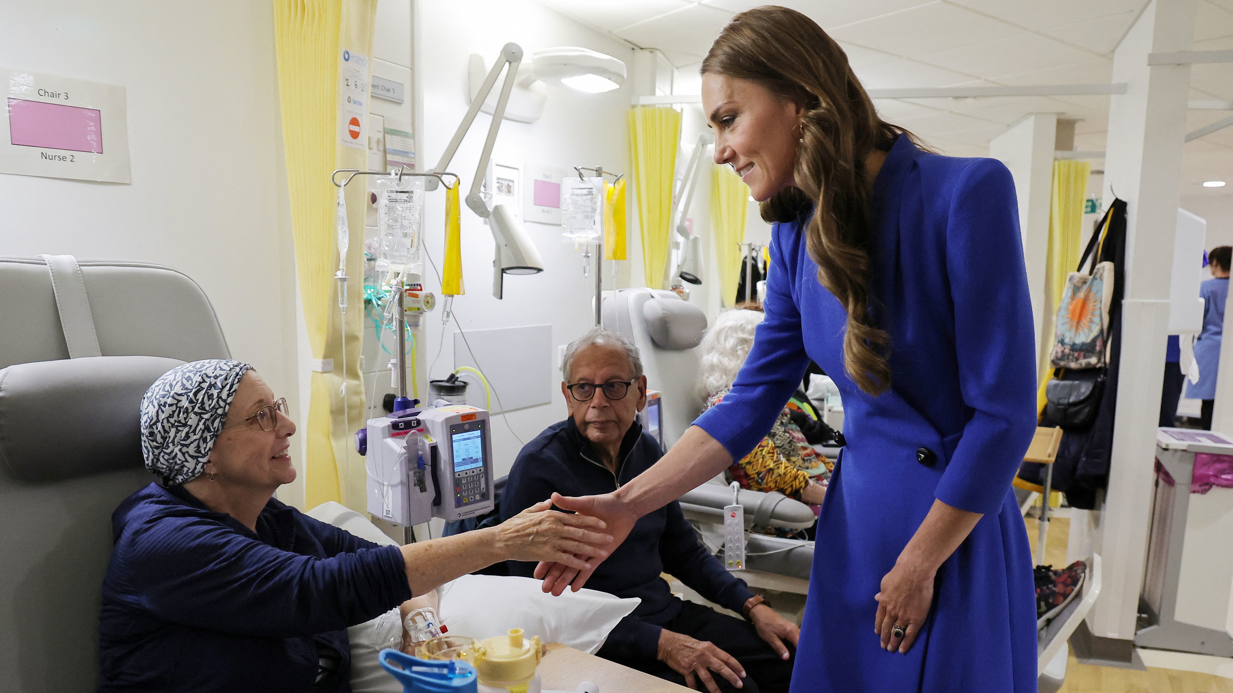 Catherine, Princess of Wales shakes a patient's hand as she visits the Christie NHS Foundation Trust on June 4, 2026