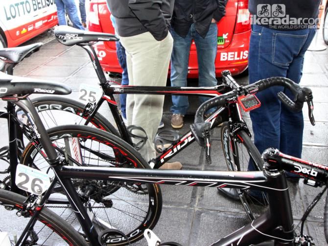 Jurgen Roelandts' (Lotto-Belisol) Ridley Fenix just before the start of Ronde van Vlaanderen