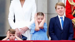 The Cambridge children watching Trooping the Colour making funny faces