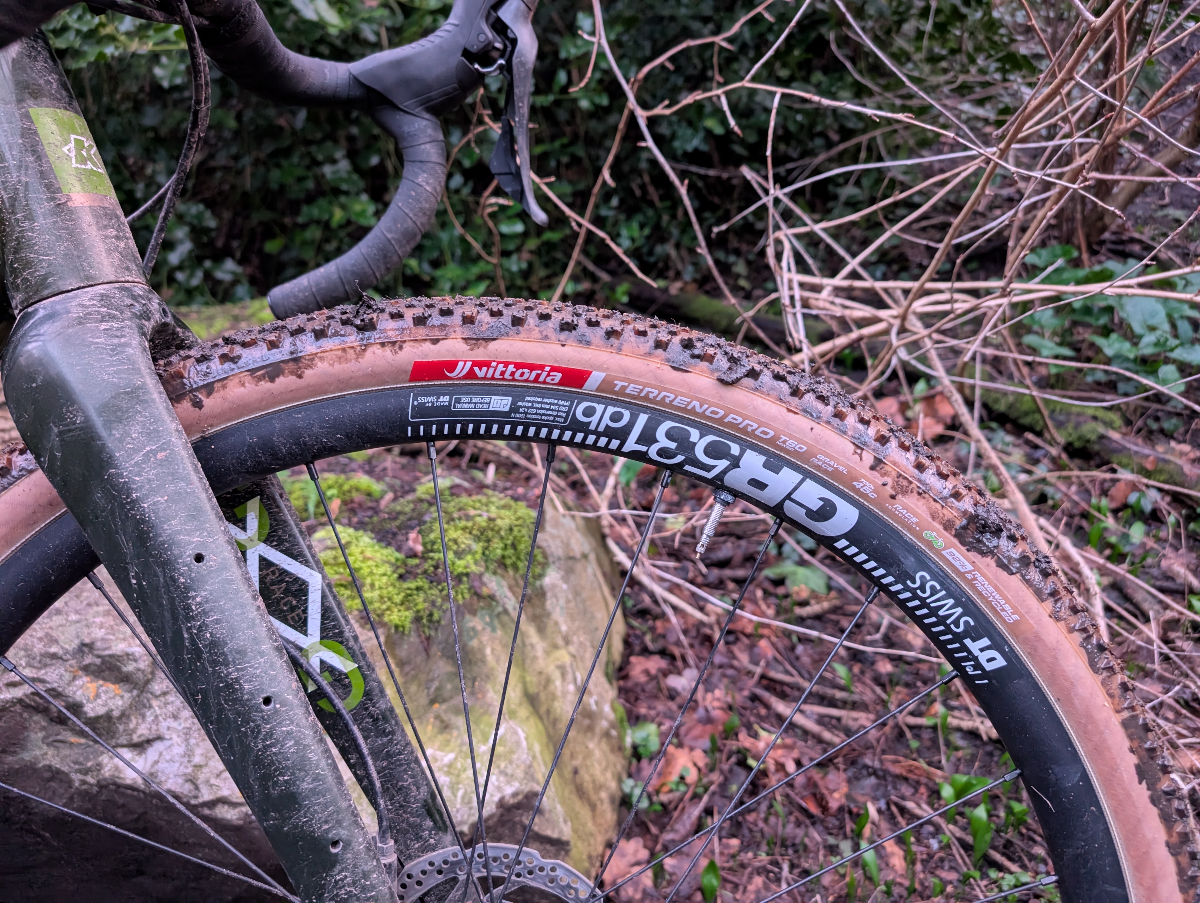 Vittoria T60 Pro Mixed Gravel Race tyre muddy on bike