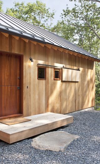 structure’s exterior is clad in western red cedar