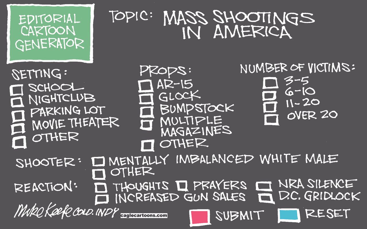 Political cartoon U.S. Gun violence mass shooting