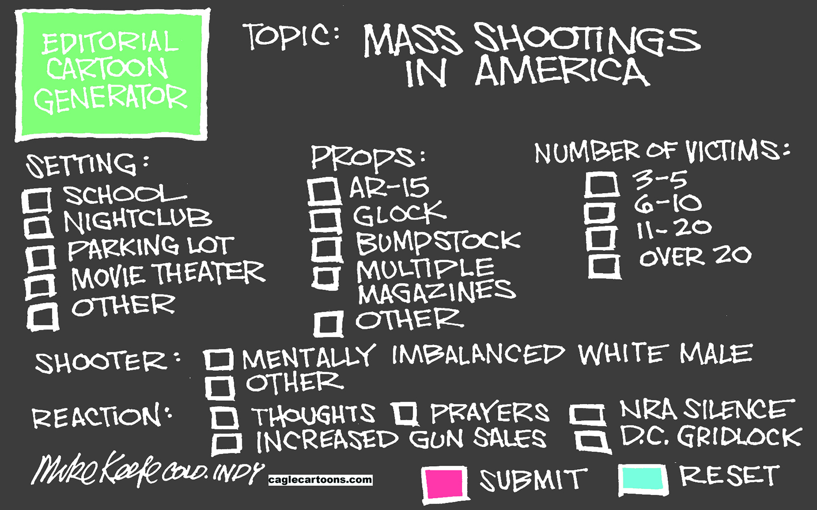 Political cartoon U.S. Gun violence mass shooting