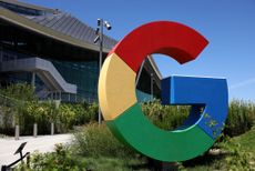 The Google logo displayed outside of company headquarters in Mountain View, California