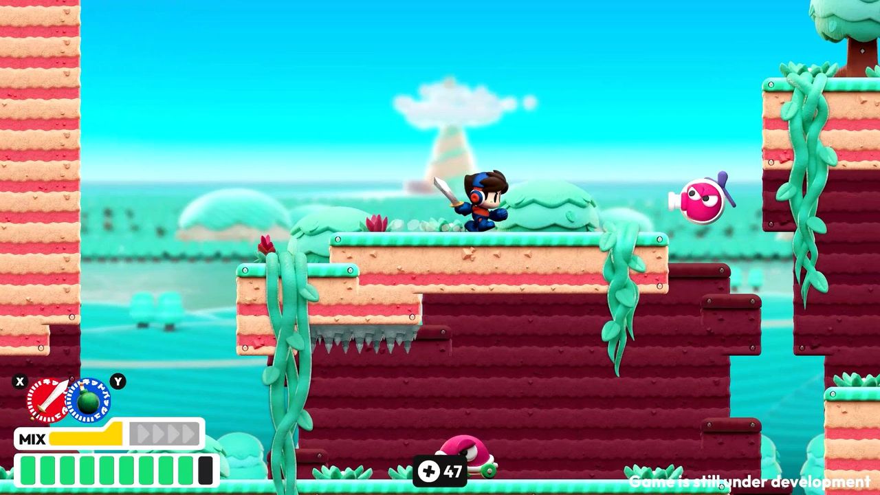 Screens of a colourful 2D retro game
