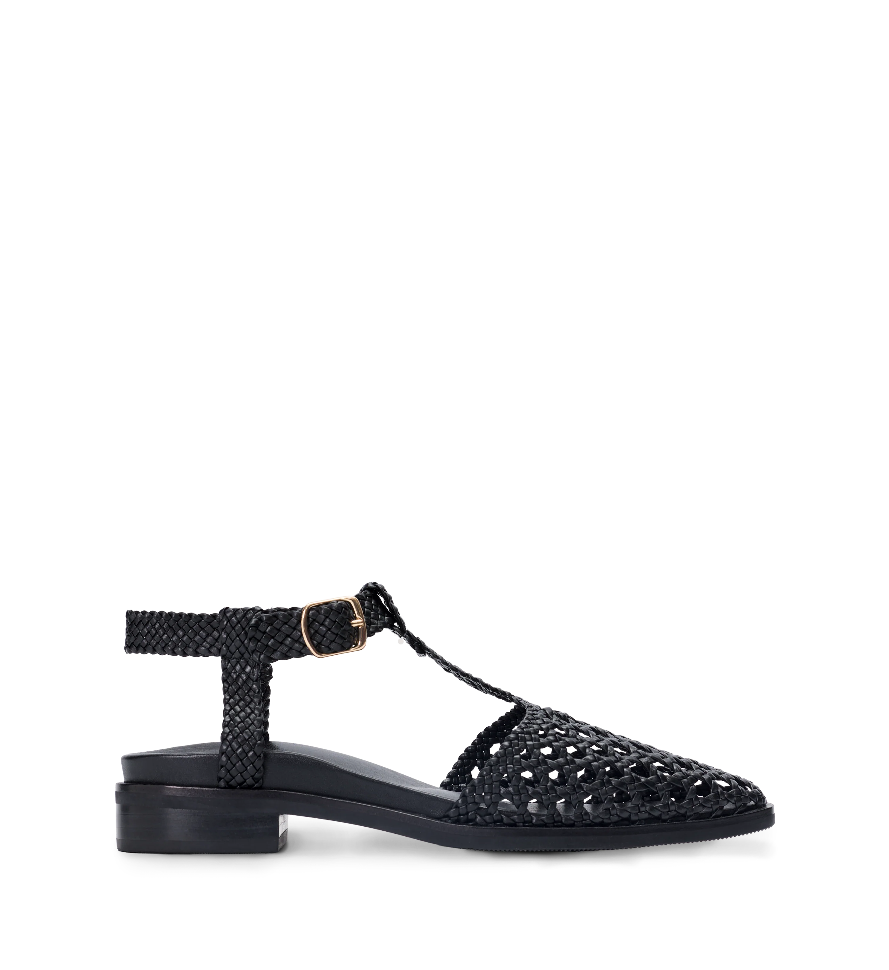 Bared Footwear, Budgie Black Woven Leather Casual Flats