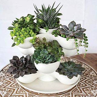 The Hc Companies Pixie 3-Tier Succulent Stacking Planter - 8 Inch Decorative Plant Pot With Drainage Hole - Holds 10 Succulent Plants, Artisan Taupe