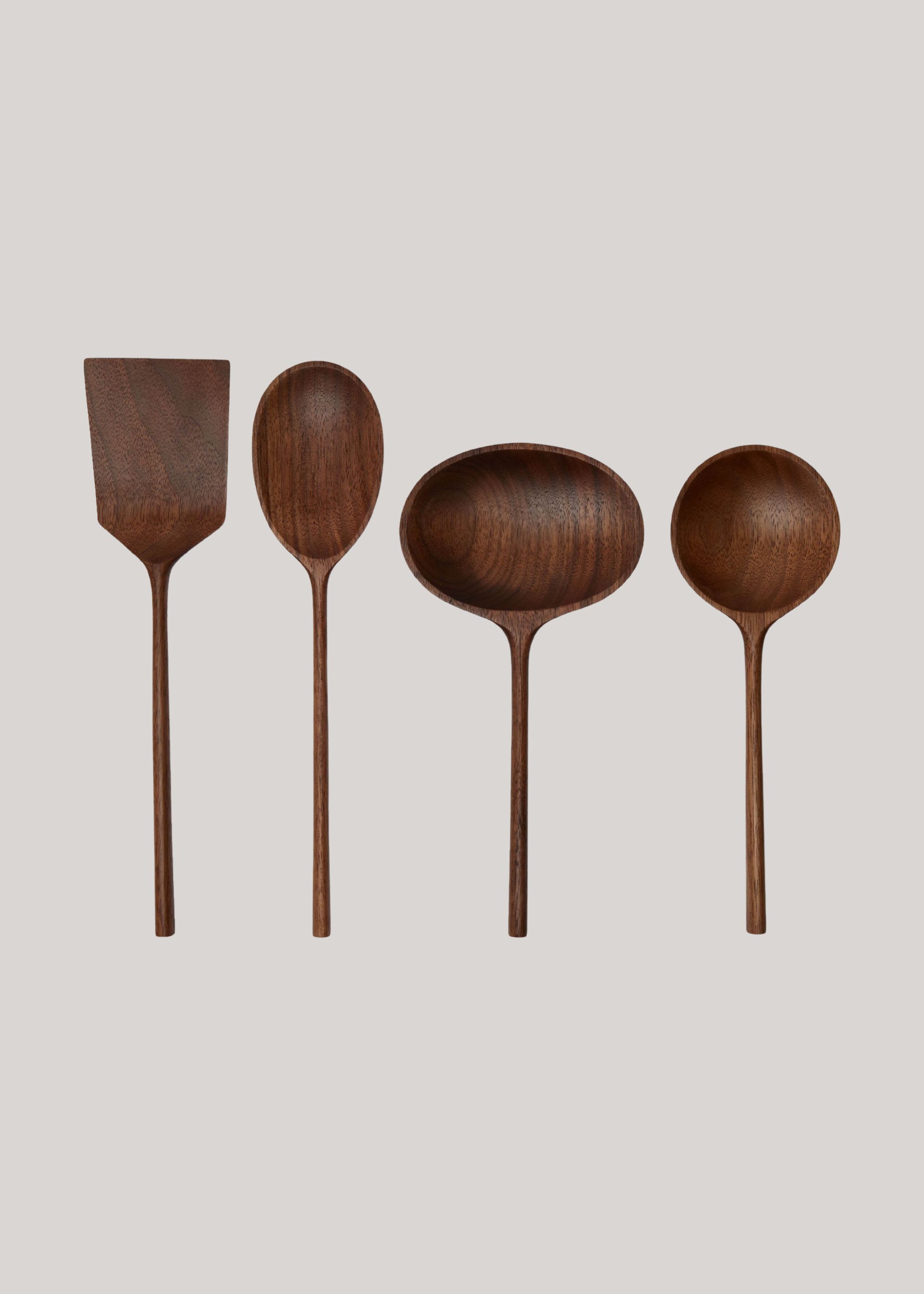 Hand-Carved Walnut Mixed Utensils (set of 4)