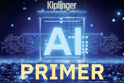 A neon AI sign in the middle of an electronic chip
