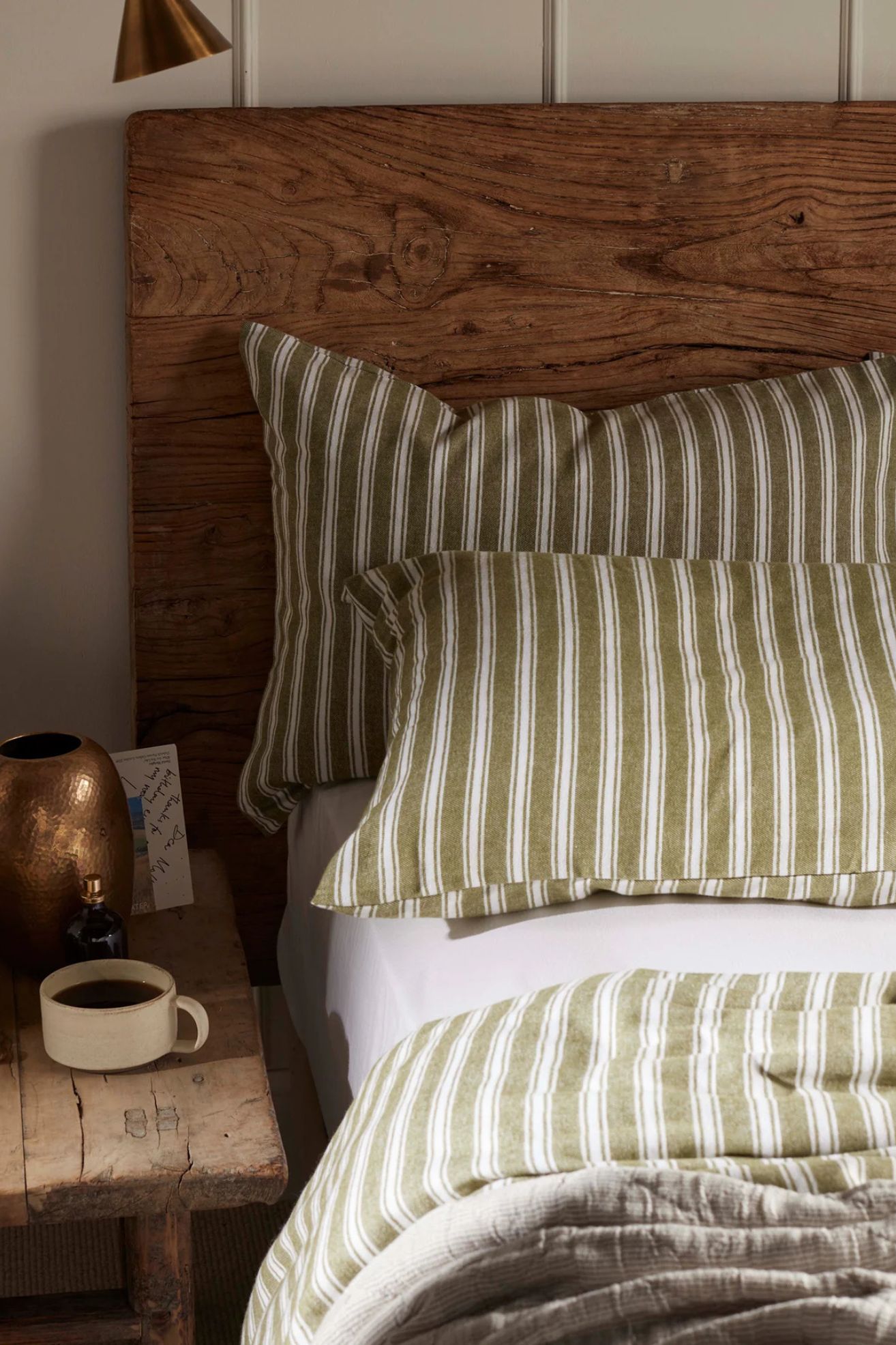 Secret Linen Store, Olive Green Fred Stripe Brushed 100% Organic Cotton Pillowcase