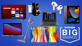 Best Buy products on a blue TechRadar deals background