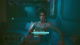 Cyberpunk 2077 Panam hanging out in V's apartment