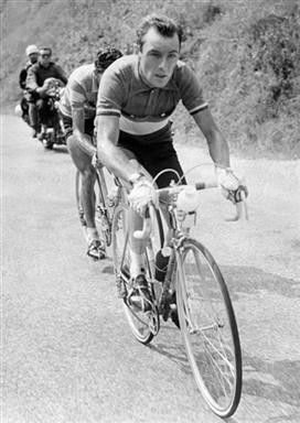 The 'Angel of the Mountains' - Charly Gaul leads Spanish rider Federico Bahamontes during the 17th stage of the 1959 Tour de France between Saint-Etienne and Grenoble, which Gaul won.