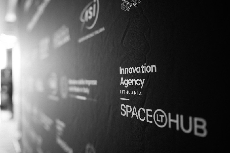 A sign that says "Innovation Agency Lithuania SpaceHub"