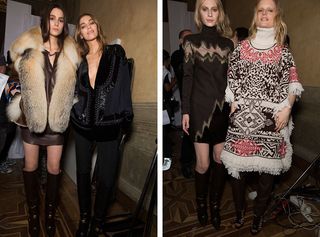 2 individual backstage images with 2 women in each of them wearing outfits from the Emilio Pucci A/W 2014 Collection