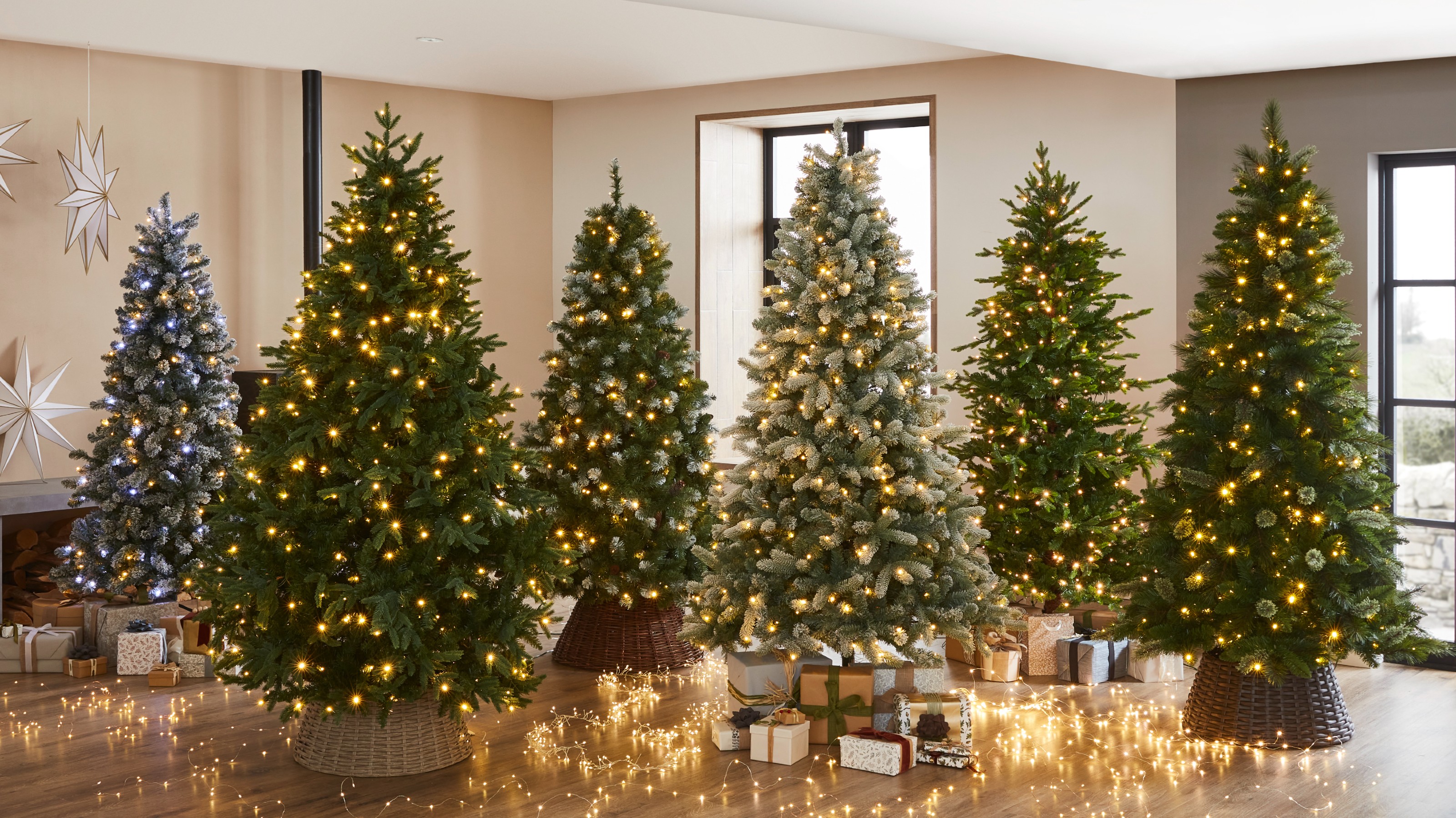 A selection of artificial christmas trees