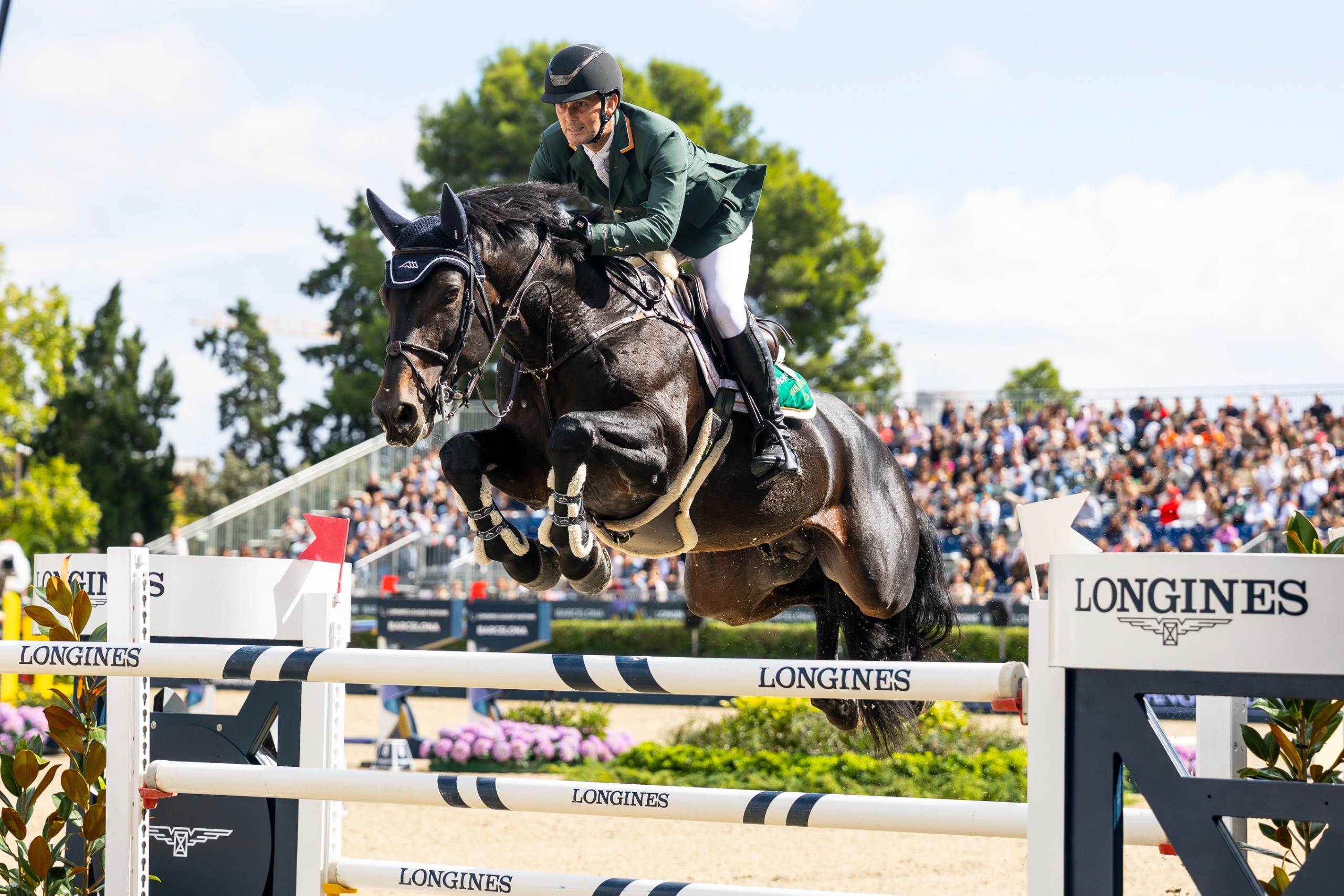 Billy Twomey and Jumping Jack Van De Kalevallei jumping off for Ireland in the LLN FInal Barcelona 2025