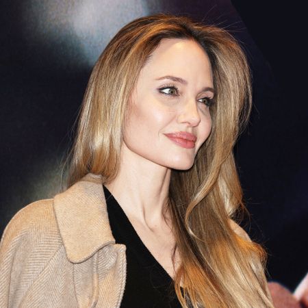 Angelina Jolie smiles and looks away from the camera